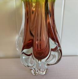 Josef Hospodka Art Glass Vase for Chribska Czech 1960s Bohemian Pink & Green