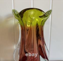Josef Hospodka Art Glass Vase for Chribska Czech 1960s Bohemian Pink & Green
