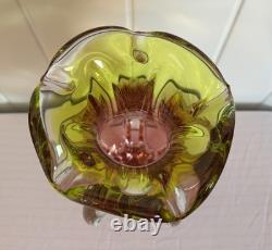 Josef Hospodka Art Glass Vase for Chribska Czech 1960s Bohemian Pink & Green