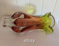 Josef Hospodka Art Glass Vase for Chribska Czech 1960s Bohemian Pink & Green