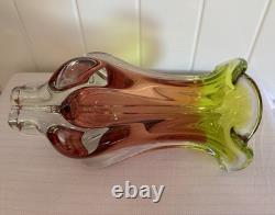 Josef Hospodka Art Glass Vase for Chribska Czech 1960s Bohemian Pink & Green