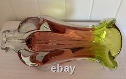 Josef Hospodka Art Glass Vase for Chribska Czech 1960s Bohemian Pink & Green