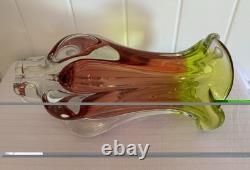 Josef Hospodka Art Glass Vase for Chribska Czech 1960s Bohemian Pink & Green
