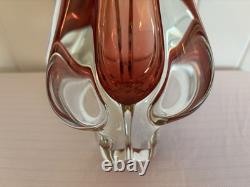 Josef Hospodka Art Glass Vase for Chribska Czech 1960s Bohemian Pink & Green