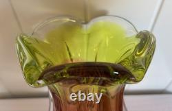Josef Hospodka Art Glass Vase for Chribska Czech 1960s Bohemian Pink & Green
