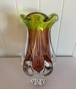Josef Hospodka Art Glass Vase for Chribska Czech 1960s Bohemian Pink & Green