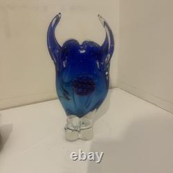 Josef Hospodka Chrisbska Crech Art Glass Bohemian Cobalt Blue Abstract Vase Pink