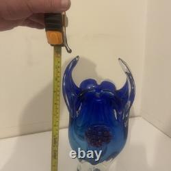 Josef Hospodka Chrisbska Crech Art Glass Bohemian Cobalt Blue Abstract Vase Pink