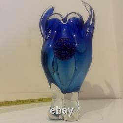 Josef Hospodka Chrisbska Crech Art Glass Bohemian Cobalt Blue Abstract Vase Pink