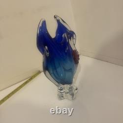 Josef Hospodka Chrisbska Crech Art Glass Bohemian Cobalt Blue Abstract Vase Pink