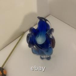 Josef Hospodka Chrisbska Crech Art Glass Bohemian Cobalt Blue Abstract Vase Pink