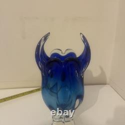 Josef Hospodka Chrisbska Crech Art Glass Bohemian Cobalt Blue Abstract Vase Pink