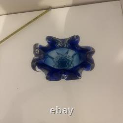 Josef Hospodka Chrisbska Crech Art Glass Bohemian Cobalt Blue Abstract Vase Pink