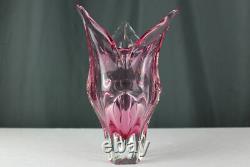 Josef Hospodka pink cat head vase Chrisba Factory Glassworks Czech, Sommerso