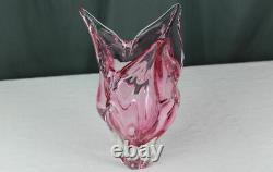 Josef Hospodka pink cat head vase Chrisba Factory Glassworks Czech, Sommerso