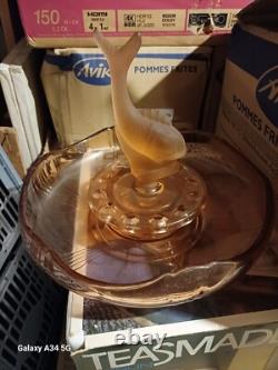 Josef Inwald 1930s Superb Art Deco Flying Fish Float Bowl Set. Pink Glass