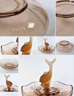 Josef Inwald 1930s Superb Art Deco Flying Fish Float Bowl Set. Pink Glass