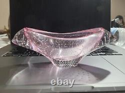 Juda Pavel signed czech bohemian pink art glass controlled bubble vase