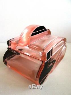 KARL PALDA Bohemian CUT GLASS POWDER/ JEWELRY/ TRINKET BOX ART DECO black enamel