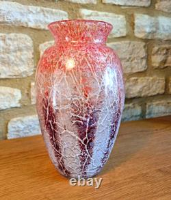 Karl Weidmann WMF For Ikora 1930s Art Deco Glass Crackle Vase Brown Pink Opaque