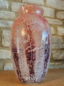 Karl Weidmann WMF For Ikora 1930s Art Deco Glass Crackle Vase Brown Pink Opaque
