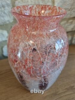 Karl Weidmann WMF For Ikora 1930s Art Deco Glass Crackle Vase Brown Pink Opaque