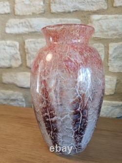 Karl Weidmann WMF For Ikora 1930s Art Deco Glass Crackle Vase Brown Pink Opaque
