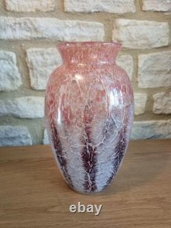 Karl Weidmann WMF For Ikora 1930s Art Deco Glass Crackle Vase Brown Pink Opaque