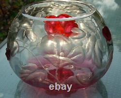 Karlsbad Moser Glass Marquetry Vase Pink Cranberry Rare Large Antique Glas