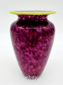 Kevin Rogers Glass Art Pink with Yellow trim Vase