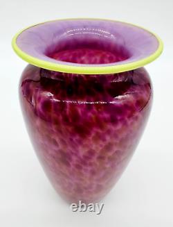 Kevin Rogers Glass Art Pink with Yellow trim Vase