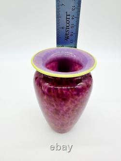 Kevin Rogers Glass Art Pink with Yellow trim Vase