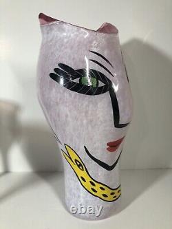 Kosta Boda Open Minds Pink Art Glass Vase & 2 Wine Glasses Signed Ulrica HV/GE