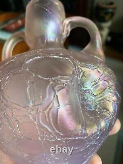 Kralik Pink Crackle Art Nouveau Glass Vase with Handels