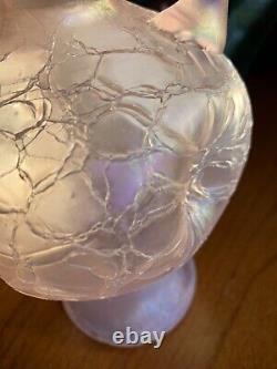 Kralik Pink Crackle Art Nouveau Glass Vase with Handels