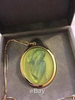 LALIQUE Clemence Lady Cameo Opalescent Pink Crystal Pendant Vermeil Necklace MIB