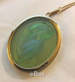 LALIQUE Clemence Lady Cameo Opalescent Pink Crystal Pendant Vermeil Necklace MIB