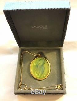 LALIQUE Clemence Lady Cameo Opalescent Pink Crystal Pendant Vermeil Necklace MIB