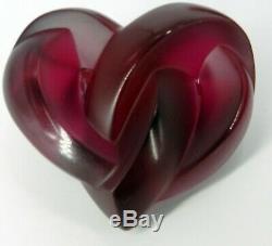 LALIQUE FRANCE SIGNED Art Glass ENTRELACES FUSCHIA HEART PAPERWEIGHT RED/PURPLE
