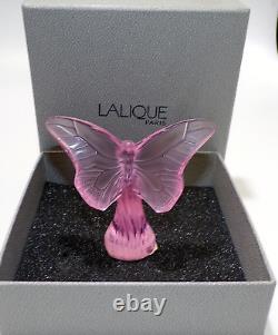 LALIQUE France VINTAGE Art Glass PAPILLON Pink BUTTERFLY FIGURINE / PAPERWEIGHT