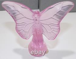 LALIQUE France VINTAGE Art Glass PAPILLON Pink BUTTERFLY FIGURINE / PAPERWEIGHT
