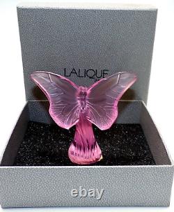 LALIQUE France VINTAGE Art Glass PAPILLON Pink BUTTERFLY FIGURINE / PAPERWEIGHT