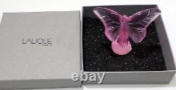 LALIQUE France VINTAGE Art Glass PAPILLON Pink BUTTERFLY FIGURINE / PAPERWEIGHT