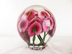 LARGE 17lb Signed DANIEL LOTTON ART GLASS ORB SCULPTURE Pink Anthuriums FLOWERS