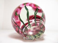 LARGE 17lb Signed DANIEL LOTTON ART GLASS ORB SCULPTURE Pink Anthuriums FLOWERS