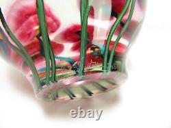 LARGE 17lb Signed DANIEL LOTTON ART GLASS ORB SCULPTURE Pink Anthuriums FLOWERS