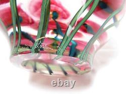 LARGE 17lb Signed DANIEL LOTTON ART GLASS ORB SCULPTURE Pink Anthuriums FLOWERS