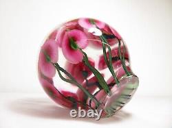 LARGE 17lb Signed DANIEL LOTTON ART GLASS ORB SCULPTURE Pink Anthuriums FLOWERS