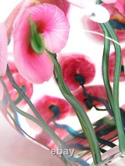 LARGE 17lb Signed DANIEL LOTTON ART GLASS ORB SCULPTURE Pink Anthuriums FLOWERS