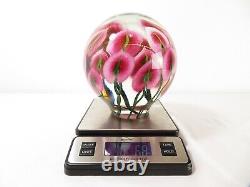 LARGE 17lb Signed DANIEL LOTTON ART GLASS ORB SCULPTURE Pink Anthuriums FLOWERS